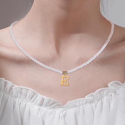 Imitation Pearl with Stainless Steel Pendants Necklaces NJEW-LP0001-51E-G-1
