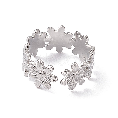 Non-Tarnish 304 Stainless Steel Ring Flower Wrap Open Cuff Ring for Women RJEW-C045-17P-1