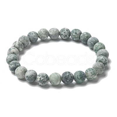 Natural Green Spot Jasper Bead Stretch Bracelets BJEW-K212-B-017-1