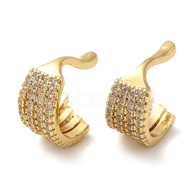 Leaf Shape Brass with Cubic Zirconia Cuff Earrings KK-Z033-30G-1