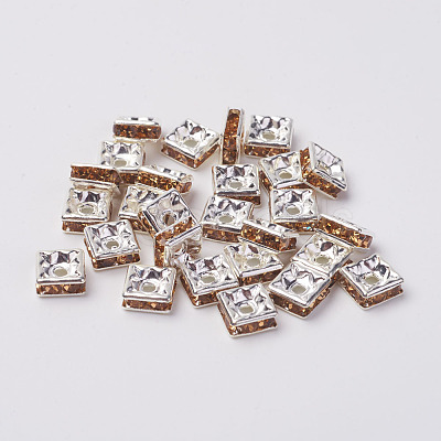 Brass Rhinestone Spacer Beads RB-A013-6x6-14S-1