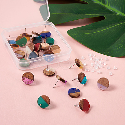 Resin & Walnut Wood Stud Earring Findings MAK-CD0001-06-1