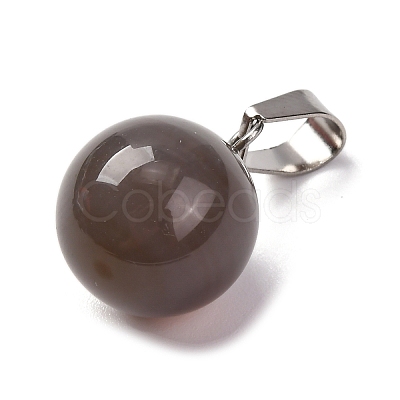 Round Natural Grey Agate Pendants G-Q434-17-1