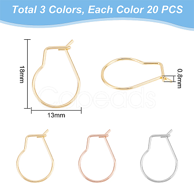 304 Stainless Steel Hoop Earring Findings Kidney Ear Wires STAS-UN0012-43-1