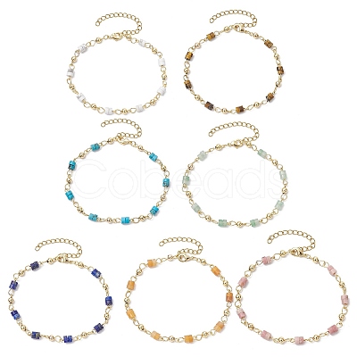 Brass Natural Mixed Stone Link Bracelets for Women BJEW-JB11683-1