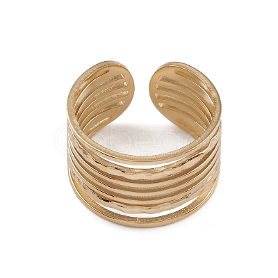 Ion Plating(IP) 304 Stainless Steel Multi Line Open Cuff Rings for Women RJEW-G285-10G-1