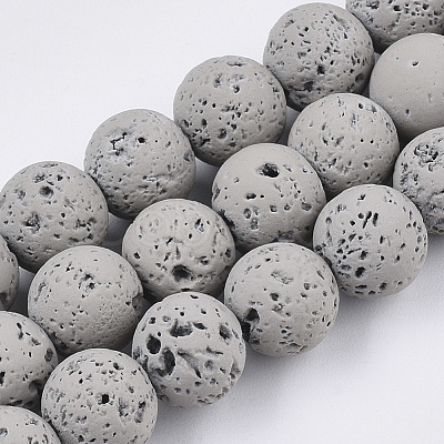 Spray Painted Natural Lava Rock Beads Strands G-N0324-C-02-1