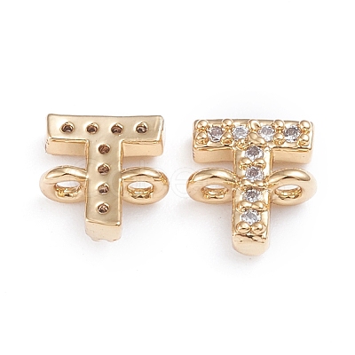 Brass Micro Pave Cubic Zirconia Letter Links X-ZIRC-I042-16G-T-1