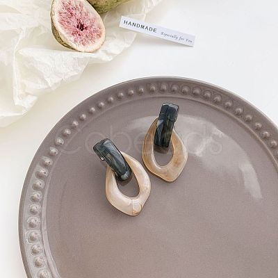 Oval Resin Dangle Stud Earrings FS-WGCF92D-07-1