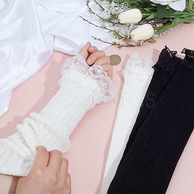 2 Pairs 2 Colors Acrylic Fibers Long Mesh Lace Gloves AJEW-CN0006-66-1