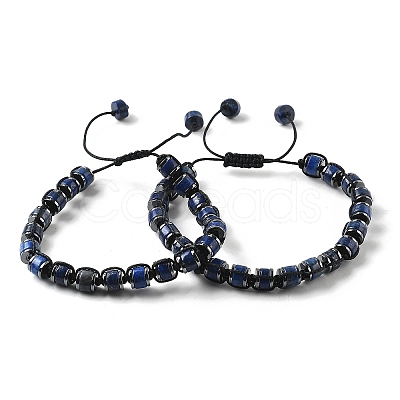 Adjustable Natural Lapis Lazuli and Non-magnetic Synthetic Hematite Braided Bead Bracelets BJEW-Z090-01F-1