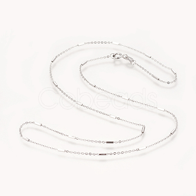 Anti-Tarnish Rhodium Plated 925 Sterling Silver Cable Chain Necklaces STER-L059-15P-1