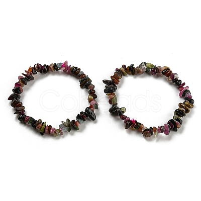 Natural Multicolor Tourmaline Chip Beaded Stretch Bracelet G-H294-01A-01-1