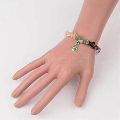 Christmas Tree Natural Gemstone Beaded Charm Kids Bracelets BJEW-JB02248-1