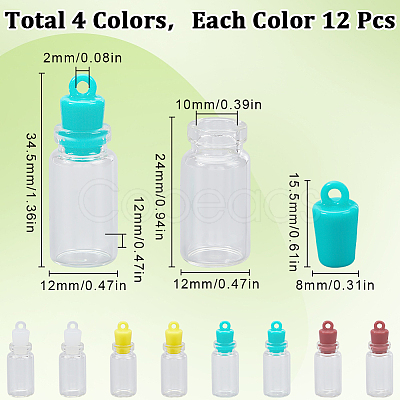 48Pcs 4 Colors Clear Glass Wishing Bottle Pendants GLAA-SC0002-56-1