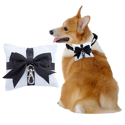 Black Polyester Bowknot Velvet Ring Pillows with Nylon Strong Dog Leash for Pet HJEW-DR00255-1