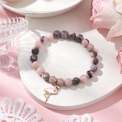 Natural Pink Zebra Jasper Beads Stretch Bracelets for Women BJEW-JB11451-1