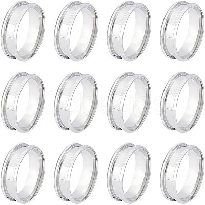 12Pcs Stainless Steel Grooved Finger Ring Settings STAS-UN0038-94E-1