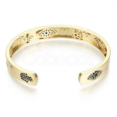 Brass Micro Pave Cubic Zirconia Cuff Bangles BJEW-S142-022-NF-1