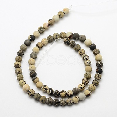 Natural Dendritic Jasper Frosted Round Beads Strands G-O039-01-6mm-1