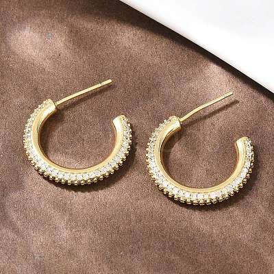 C-Shaped Brass Clear Cubic Zirconia Stud Earrings EJEW-A156-11B-G-1