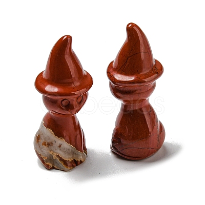 Natural Red Jasper Carved Healing Cat with Witch Hat Figurines DJEW-D012-07E-1