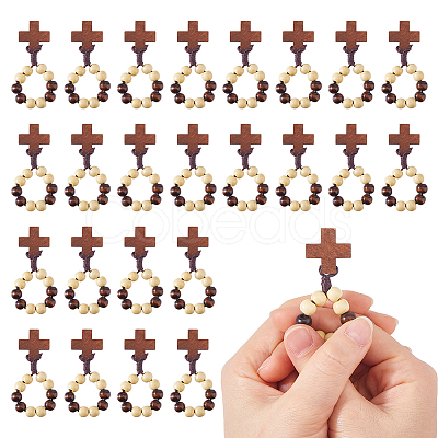 25Pcs Wood Cross & Round Beads Finger Rings RJEW-DC0001-23B-1