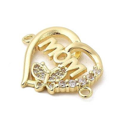 Heart Brass Micro Pave Clear Cubic Zirconia Connector Charmss KK-CJC0013-14C-G-RS-1