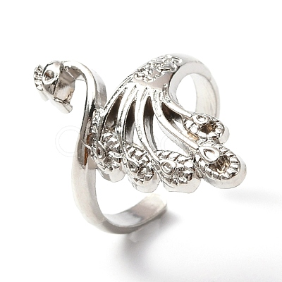 Zinc Alloy Peacock Open Cuff Ring RJEW-WH0003-04A-1