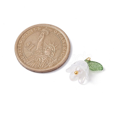 White Lily Flower Charms & Flora Leaves Beads PALLOY-JF02543-1