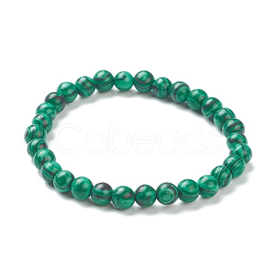 Synthetic Malachite Beaded Stretch Bracelets BJEW-A117-B-16-1