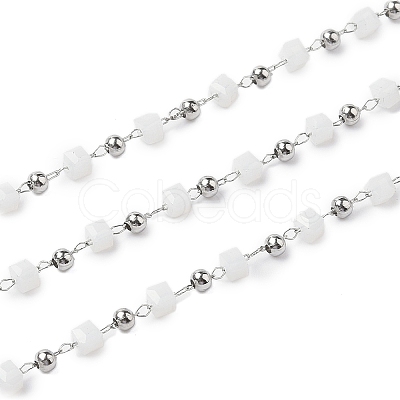 Cube Glass & 201 Stainless Steel Beaded Chains CHS-A015-05P-1