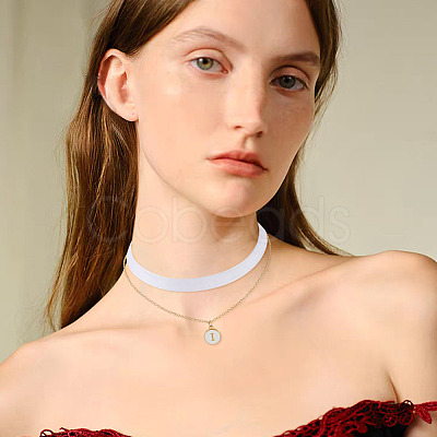 Alloy Enamel Letter Pendant Single Face White Velvet Ribbon & Brass Chain Double Layered Choker Necklaces NJEW-TAC0035-1