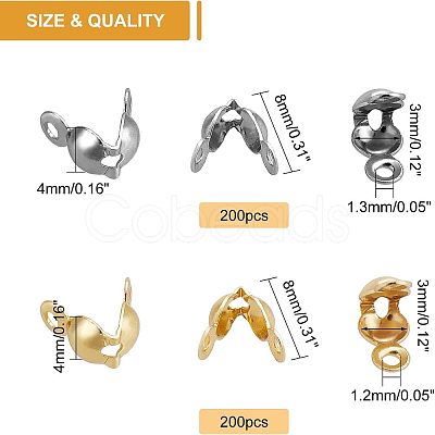 400Pcs 2 Style 304 Stainless Steel Bead Tips STAS-NB0001-16-1