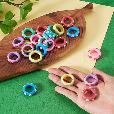 24Pcs 6 Colors Handmade Polymer Clay Finger Rings CLAY-TA0002-12-1