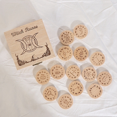 Wooden Rune Stones & Triple Moon Pattern Box PW-WG49857-01-1