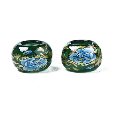 Flower Printed Transparent Acrylic Rondelle Beads TACR-S160-01-C02-1
