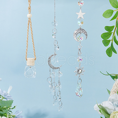 2Pcs 2 Styles Glass & Alloy Hanging Suncatchers AJEW-HS0001-35-1