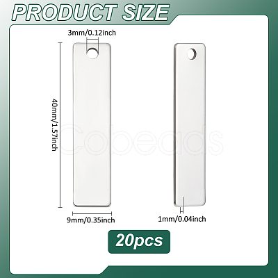 20Pcs 201 Stainless Steel Rectangle Stamping Blank Tag Pendants STAS-UN0063-43-1
