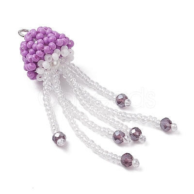 Glass Seed Beaded Jellyfish Pendants PALLOY-MZ00660-03-1
