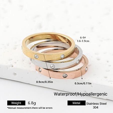 304 Stainless Steel Rhinestone Finger Rings for Women ON2789-1-1