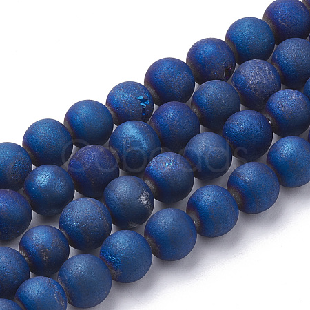 Electroplate Natural Druzy Geode Weathered Agate Beads Strands G-S284-6mm-02-1