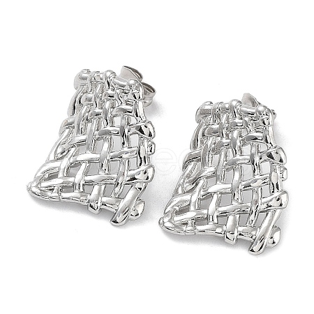 Non-Tarnish 304 Stainless Steel Rectangle Net Ear Studs for Women EJEW-P234-06P-1