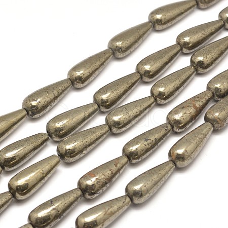 Teardrop Natural Pyrite Beads Strands G-I126-16-30x12mm-1