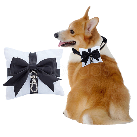 Black Polyester Bowknot Velvet Ring Pillows with Nylon Strong Dog Leash for Pet HJEW-DR00255-1
