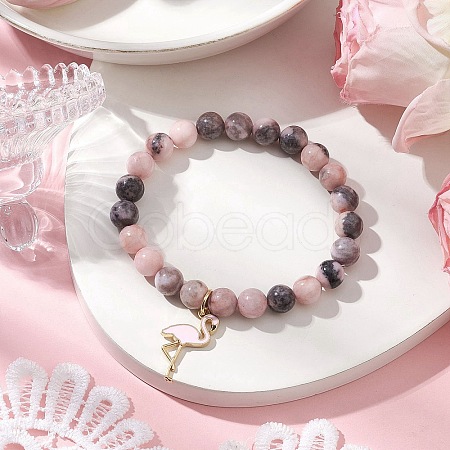 Natural Pink Zebra Jasper Beads Stretch Bracelets for Women BJEW-JB11451-1