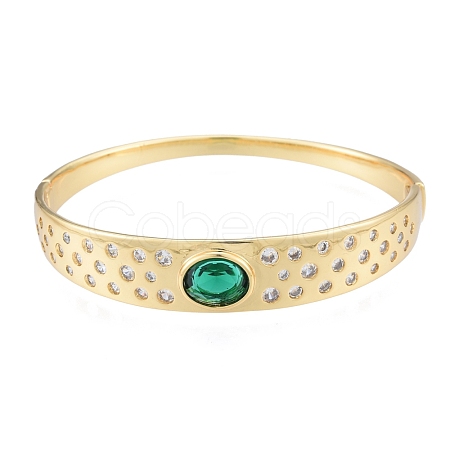 Cubic Zirconia Oval Hinged Bangle BJEW-G651-10G-05-1