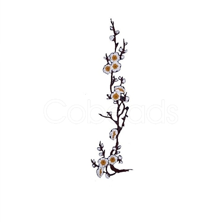 Plum Blossom Branch Polyester Embroidery Sew on Ornament Accessories DIY-WH0678-06-1