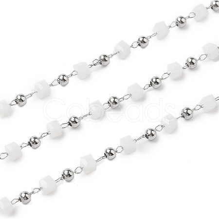 Cube Glass & 201 Stainless Steel Beaded Chains CHS-A015-05P-1