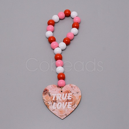 Valentine's Day Theme Schima Wood Beads Pendants Decorations HJEW-TAC0012-12-1